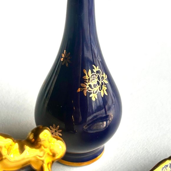 Limoges France Cobalt Blue & 22KT Gold Miniature Vase, Plate, Frame SET OF 3 - Picture 11 of 11